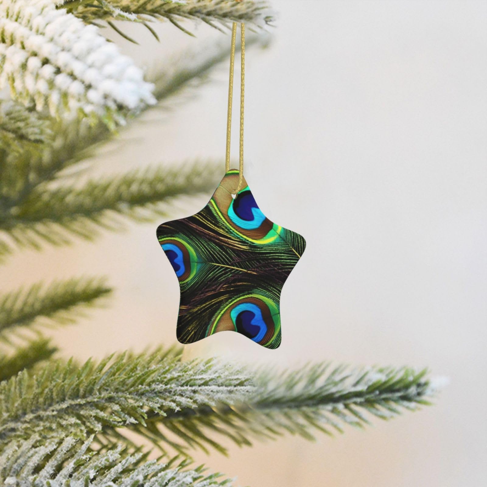 Christmas Tree Decoration Hanging Star Ornament Peacock Feathers Ceramic Ornaments Christmas Tree Decorations Star Pendants for Xmas Tree Winter New Year Wedding Party Supplies