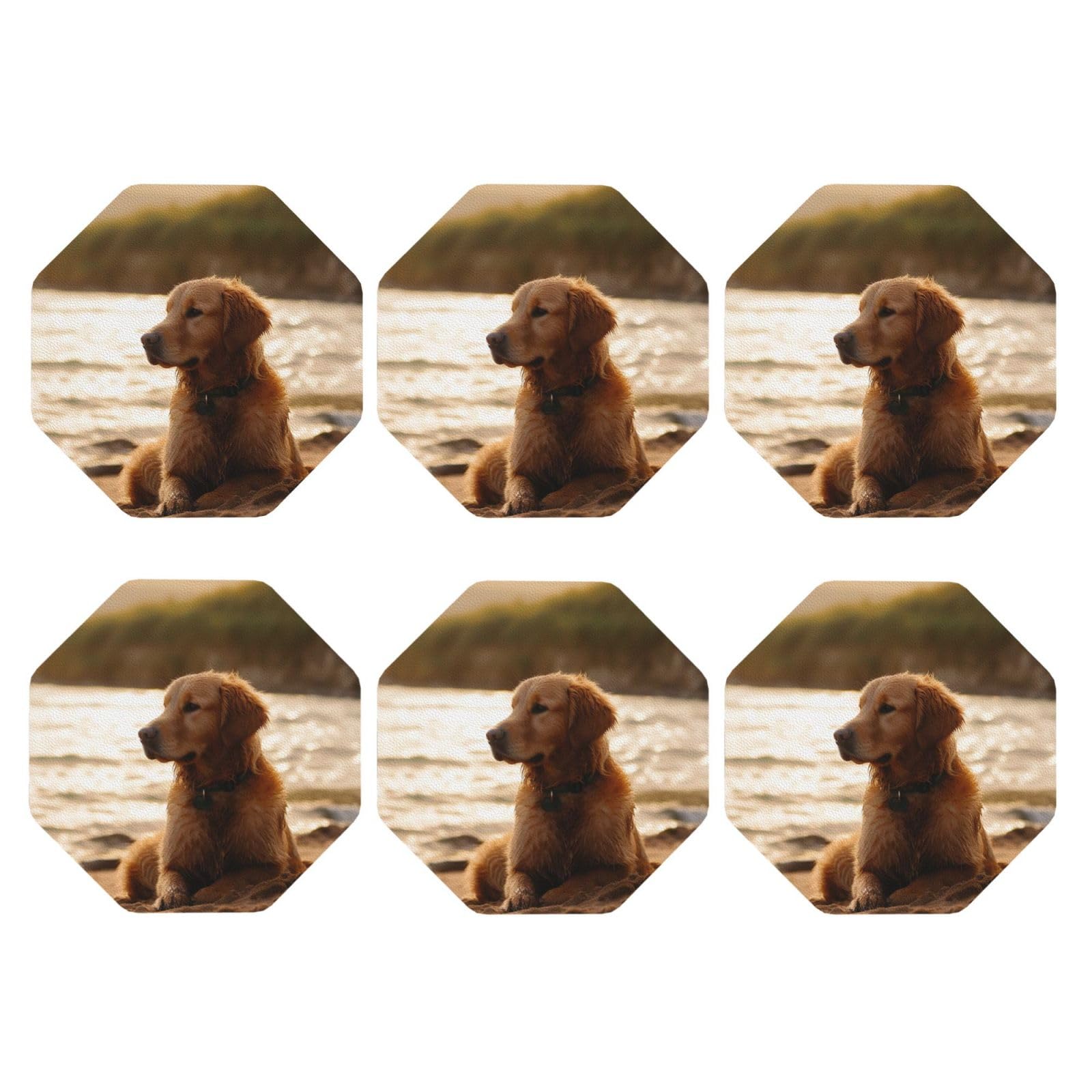 6pcs Leather Coasters for Drinks, Retriever Drink Coasters for Tabletop Protection, 4" Cup Coasters for Coffee Table Decor, Non-Slip Drinking Cup Mat for Hot Or Cold Drink