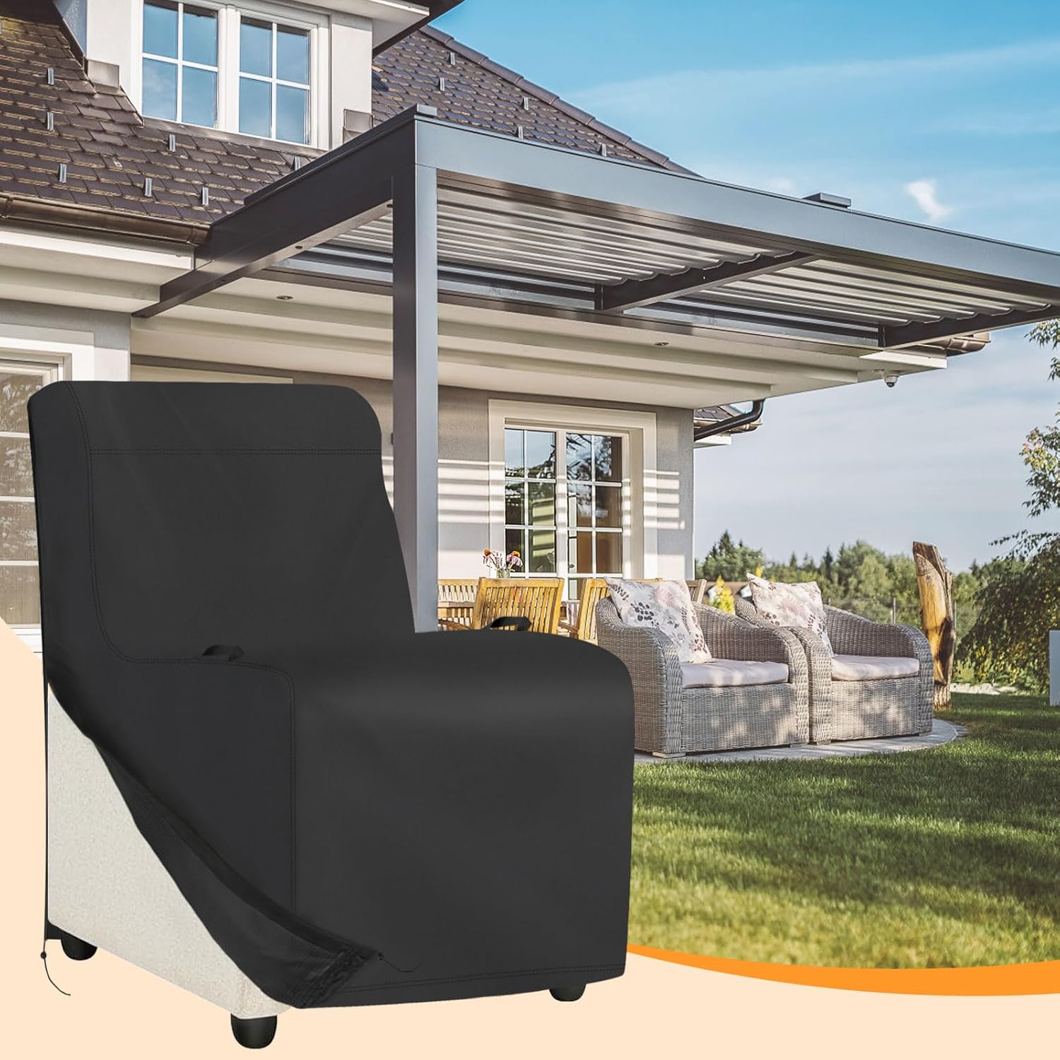 Outdoor Recliner Chair Cover, 600D Heavy Duty Waterproof Patio Chair Cover with Side Waterproof Zipper, Outdoor Furniture Storage Covers for All Weather Protection, 29.5" W x 31.5" D x 40.2" H (Black)
