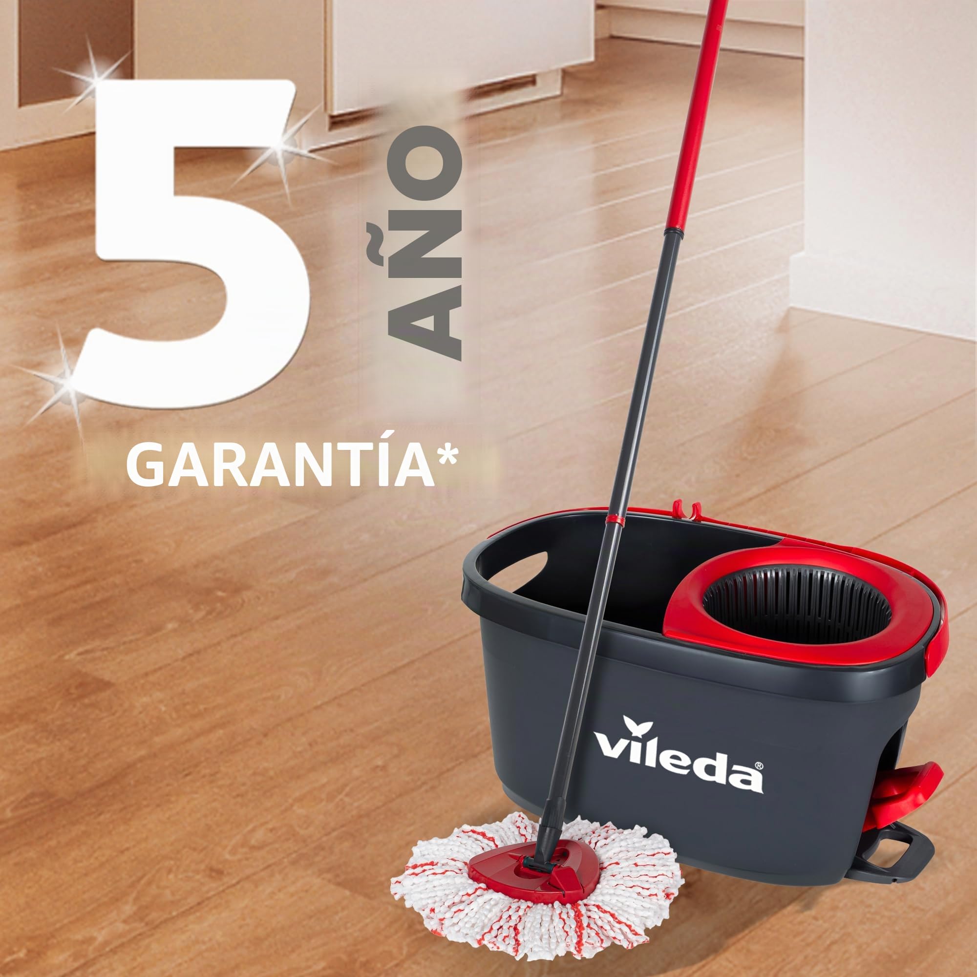 Set de fregona y Cubo Vileda Turbo Deep Clean con escurridor Giratorio Activado por Pedal | Palo telescópico de 65 a 131 cm | Cabezal de Microfibra Potente