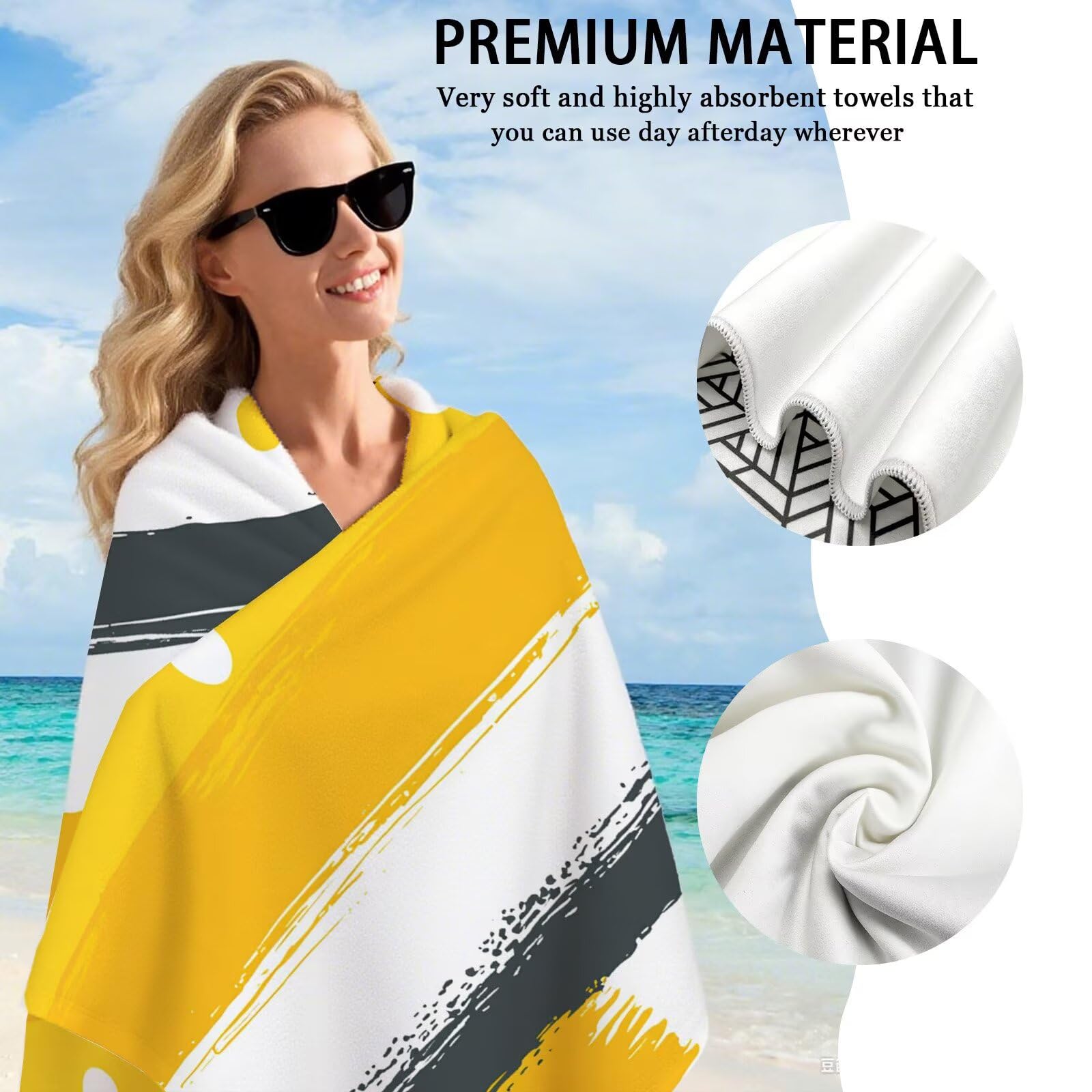 Toalla Microfibra Grande 90x200cm Toalla Playa Amarillo Toallas de Playa Secado Rapido, Toallas Bano con Bolsa, Beach Towel Geometría Antiarena Ligeras para Piscina Viaje Yoga Gimnasio Deportes VQ-860