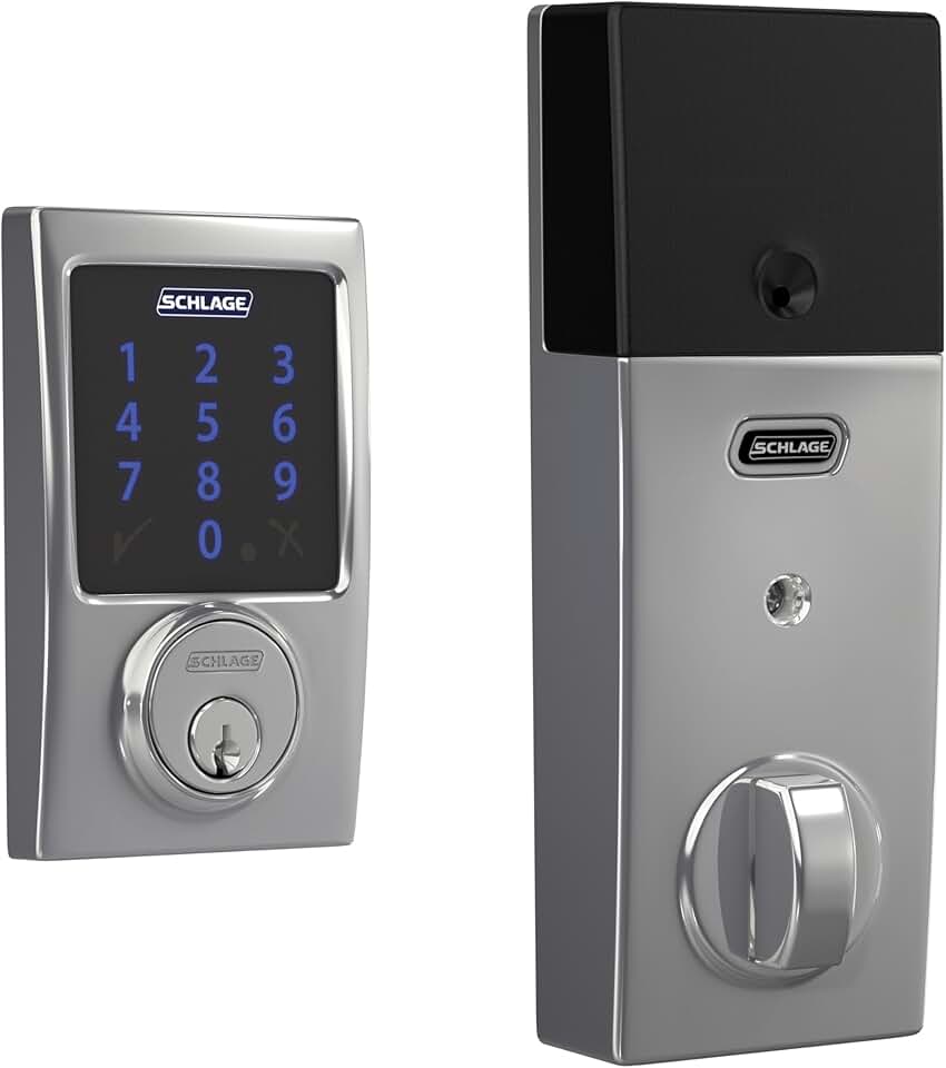 Schlage Connect Smart Deadbolt Lock with Touchscreen Keypad, Keyless Front Door Entry, Z-Wave Plus Compatible, Bright Chrome, BE469ZP CEN 625