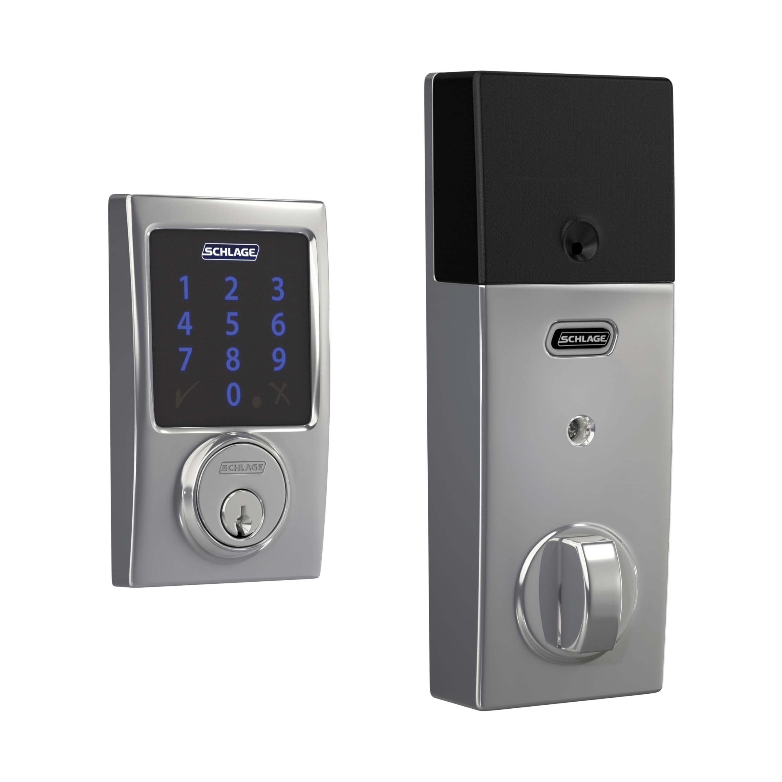 Photo 1 of SCHLAGE BE469ZP CEN 625 Connect Smart Deadbolt with alarm with Century Trim in Bright Chrome, Z-Wave Plus enabled, 3 x 8 x 2 inches