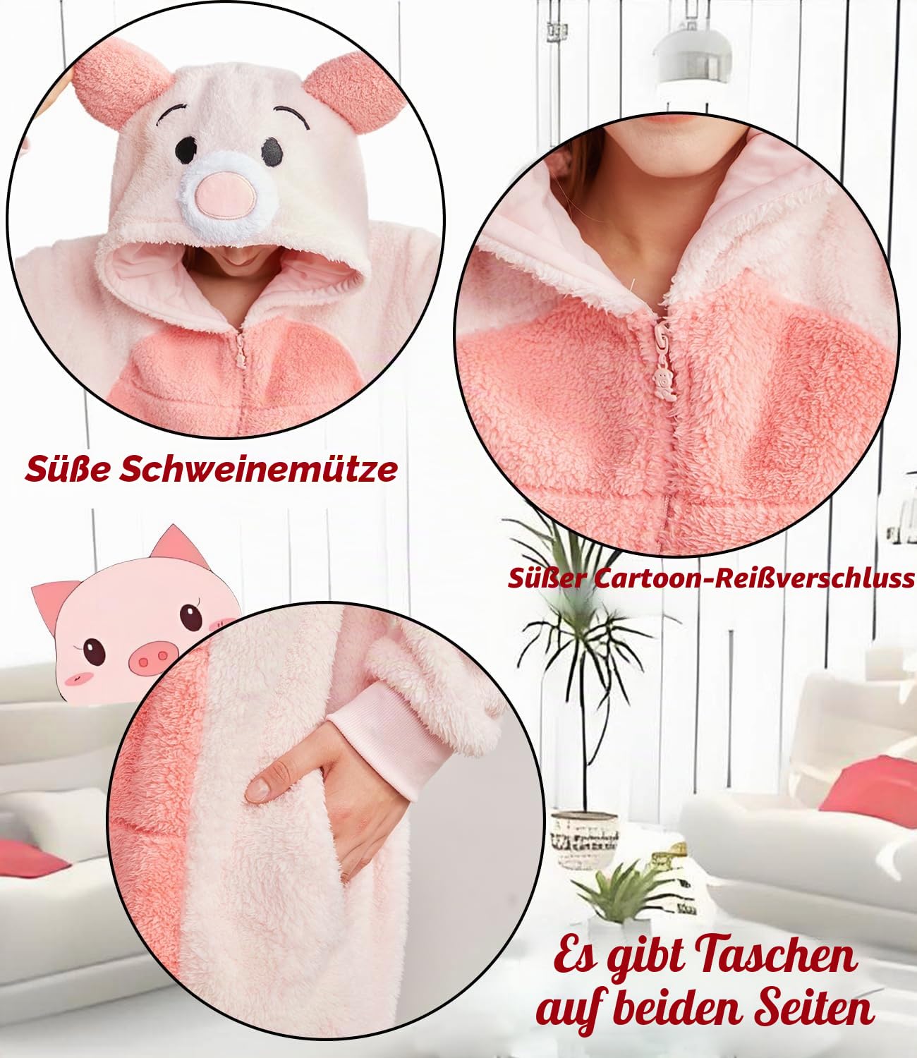 Laahoem Tier Schwein Pyjamas Unisex Erwachsene Kapuze Männer Frauen Overall Kostüm Cosplay Nachtwäsche