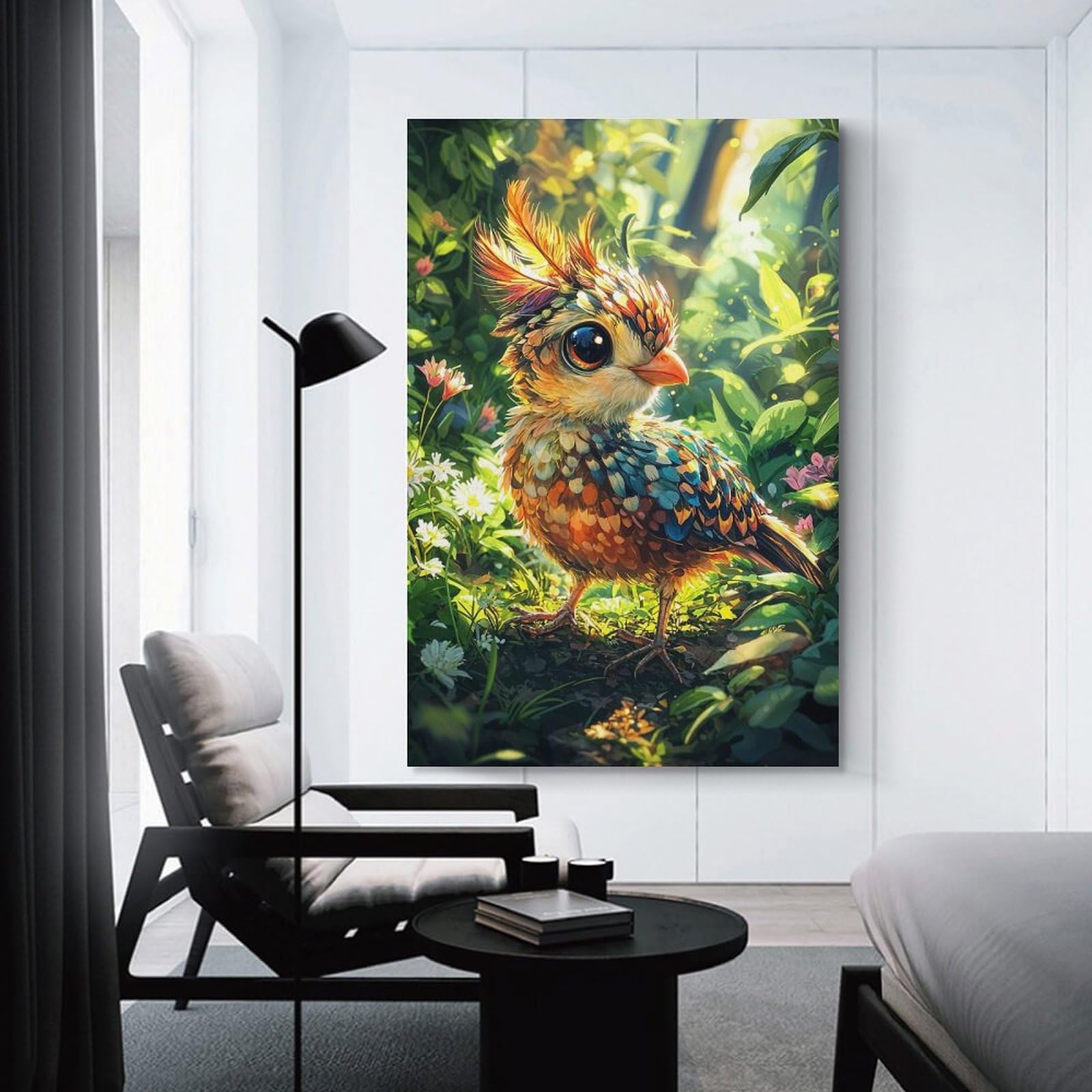 Junmoney Unframe-Style-21 Colorful Bird In Forest Hanging Wall Art, 08X12inch(20X30cm), For Bedroom Decor, Cosy Corners Or Studios, An Easy Wall Refresh For Bedrooms