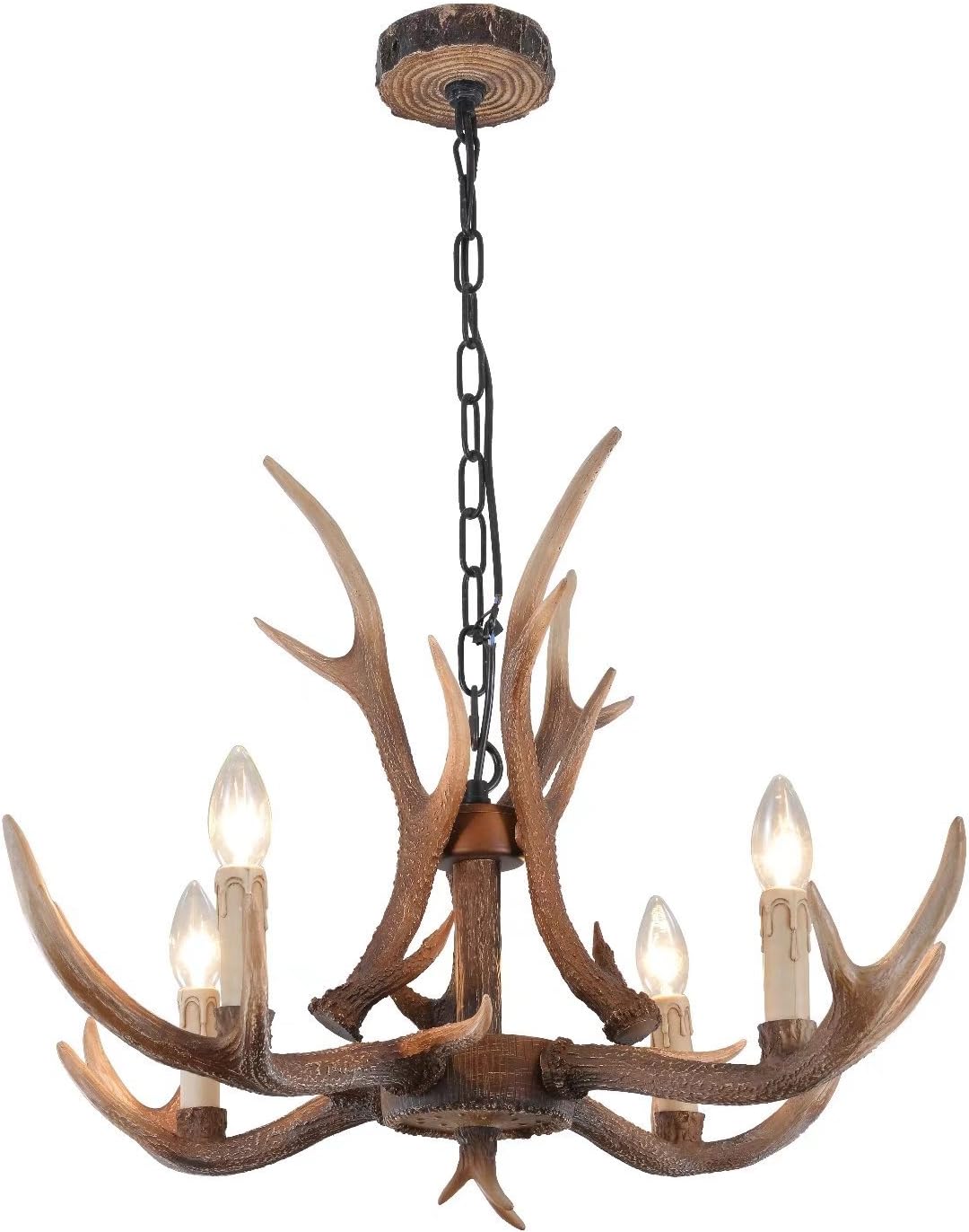 EFFORTINC Antlers Vintage Style Resin 4 Light Chandeliers, American Rural Countryside Antler Chandeliers,Living Room,Bar,Cafe, Dining Room Deer Horn Chandeliers