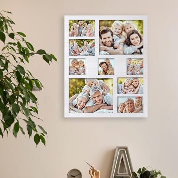 Collage Picture Frame 4x6 8x10 and 4x4 Photos -Large Size 9 Openings