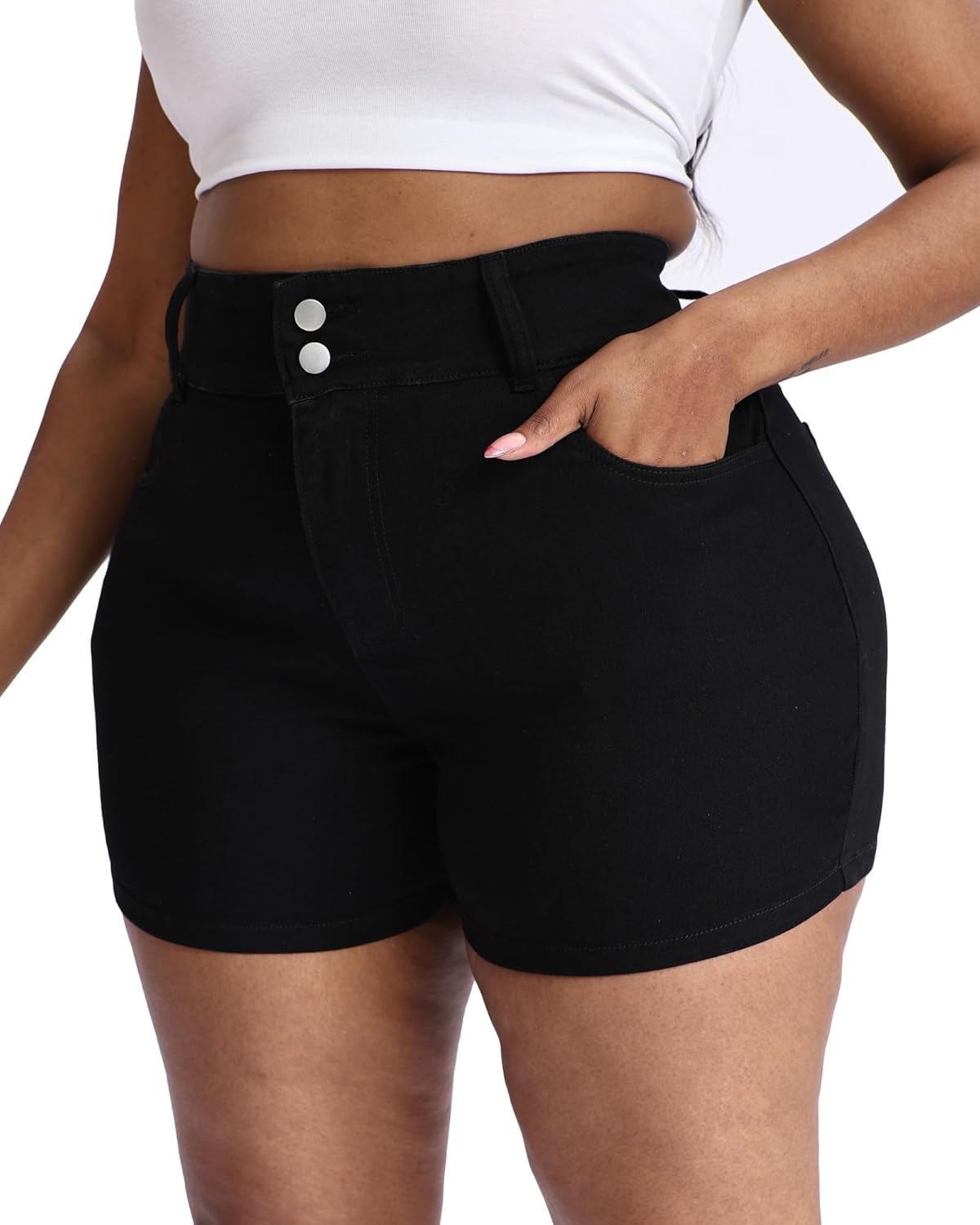 Plus Size Jean Shorts for Curvy Women Stretchy 3.5" Inseam Comfort High Waisted Denim Shorts - Image 3