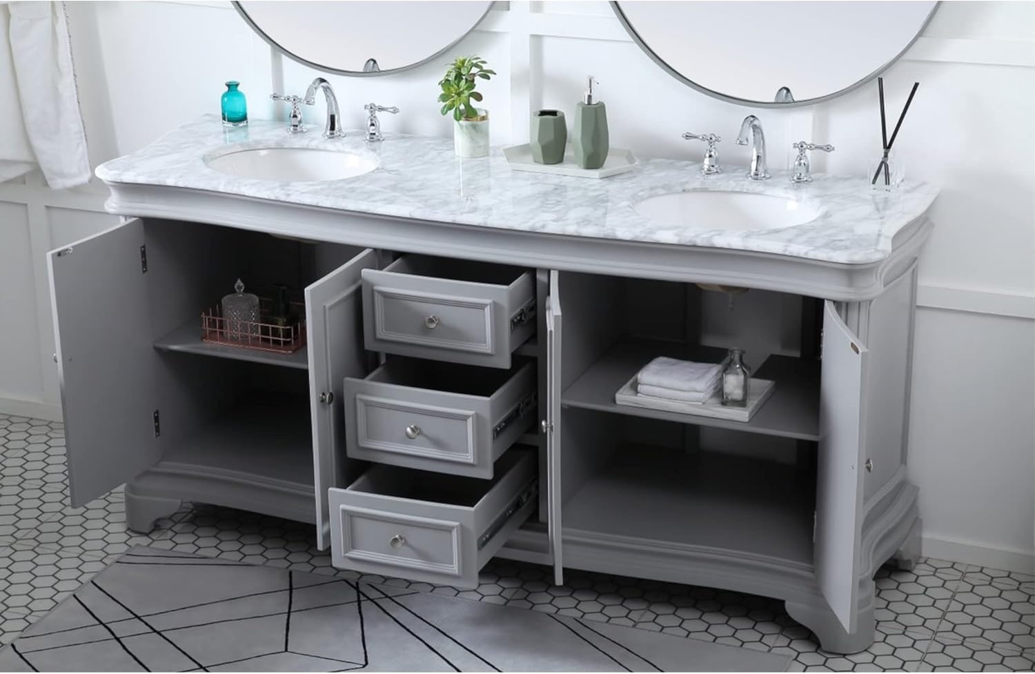 Elegant Decor 72 inch Double Bathroom Vanity Set in Grey