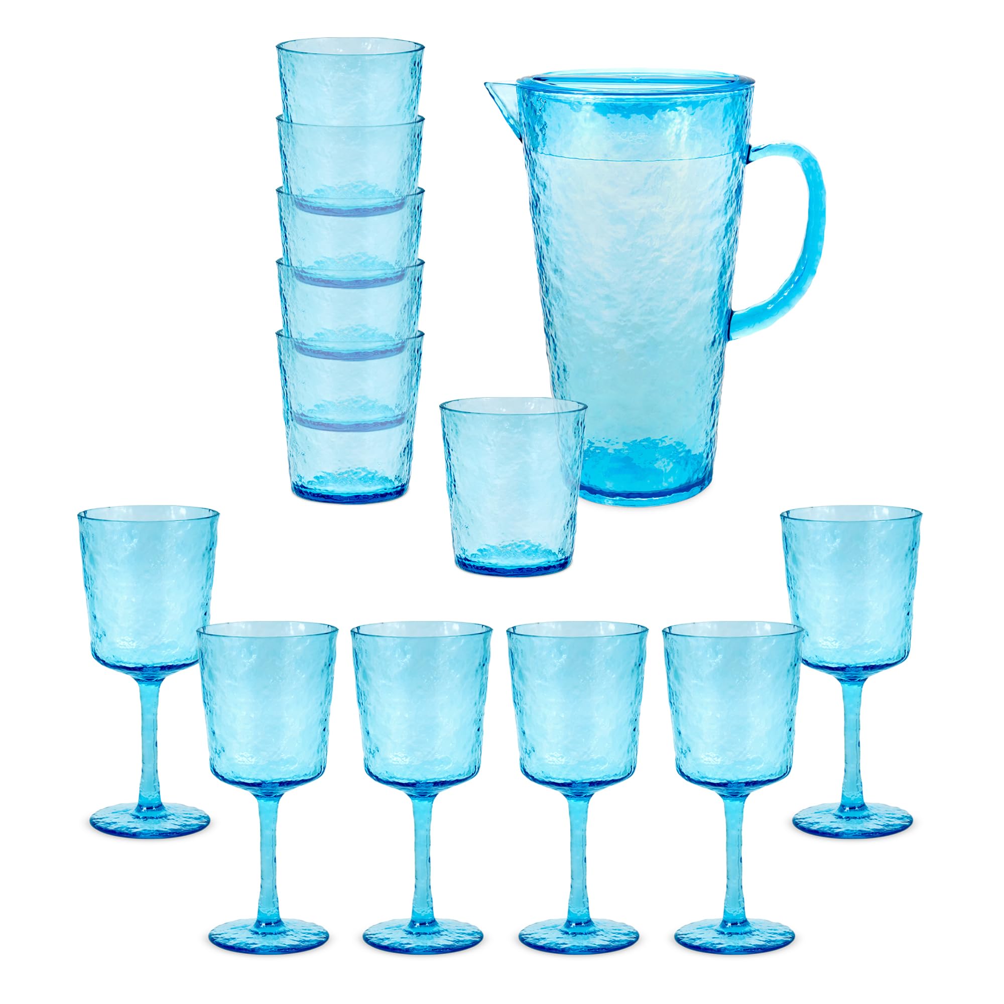 BAYSIDE Lulworth Acrylic Water Jug 1.9L Including Set of 6 Wine Glass, Set of 6 Tumblers 360ml Shatterproof Liquid Beverage Durable Pitcher Jug with Handle, Bundle Set