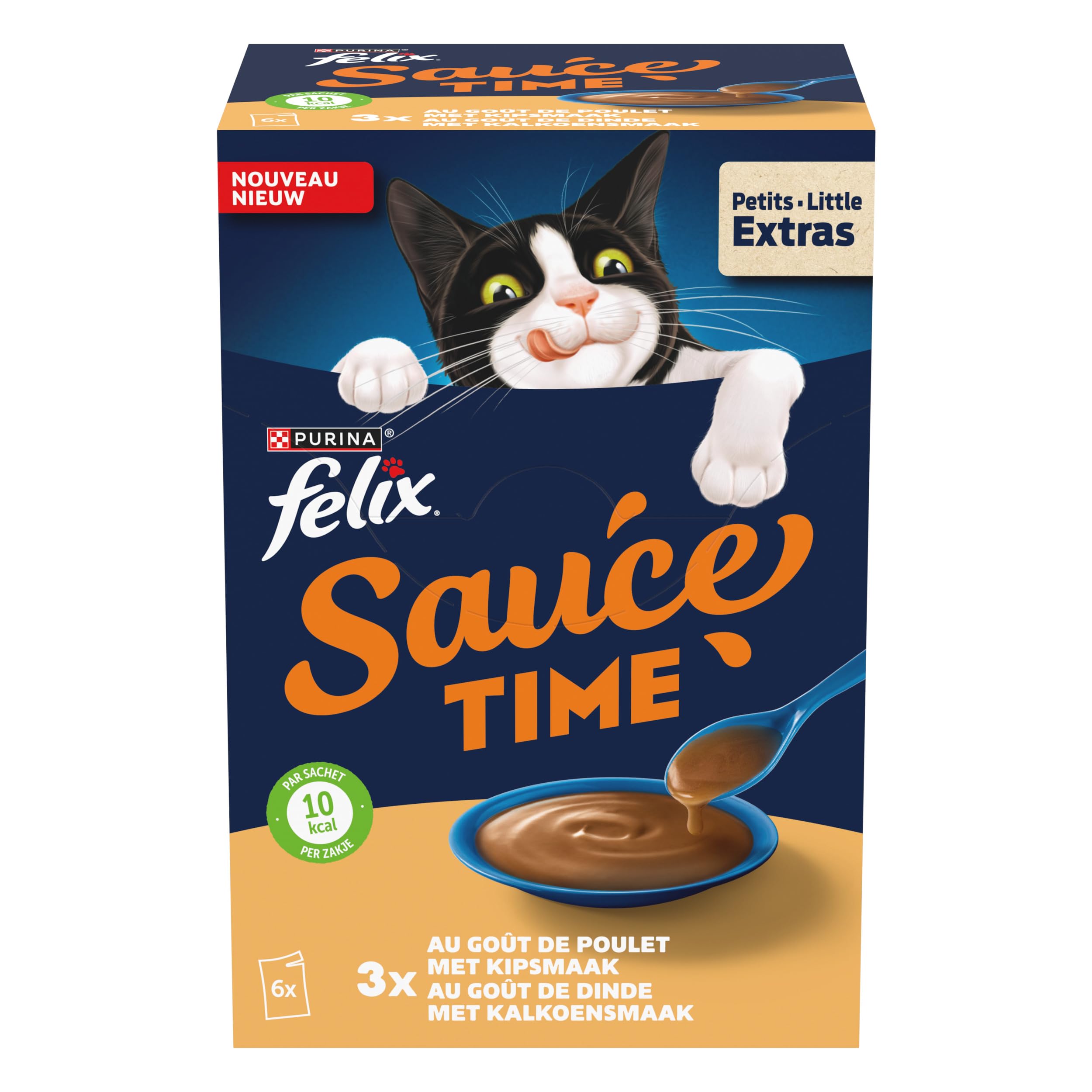 FELIX | Sos Time | Nieodparta karma w sosie dla dorosłych kotów | Wykonane z wysokiej jakości składników | Z kurczakiem, indykiem | saszetki świeżości | 6 x 40g