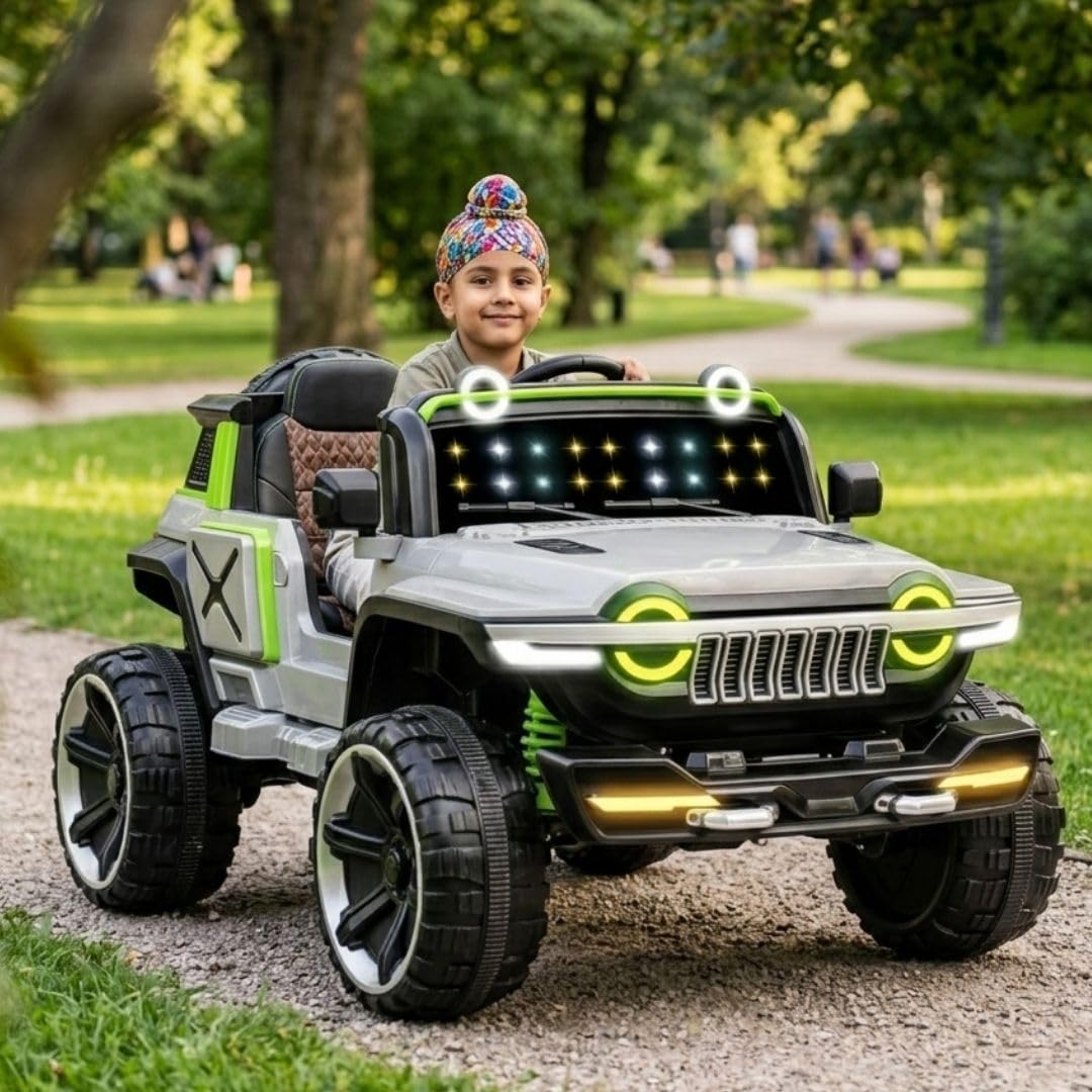 LITTLEPUP 12V Battery Operated Ride On Jeep for Kids 1 to 8 Years | Big Size Electric Car with Remote Control, Bluetooth USB Music, LED Lights, Swing Mode, Big Wheels | Boys & Girls (Grey)-image-43