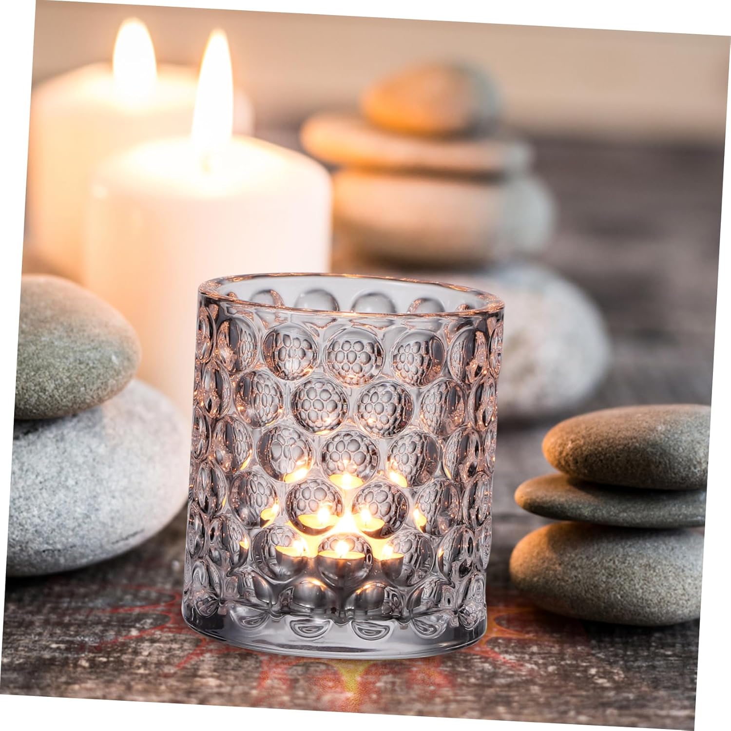 Alipis Vintage Embossed Glass Tealight Candle Holders Set of 6 Elegant Table Centerpiece Decor for Weddings and Parties Decorative Glass Candle Holders for Home