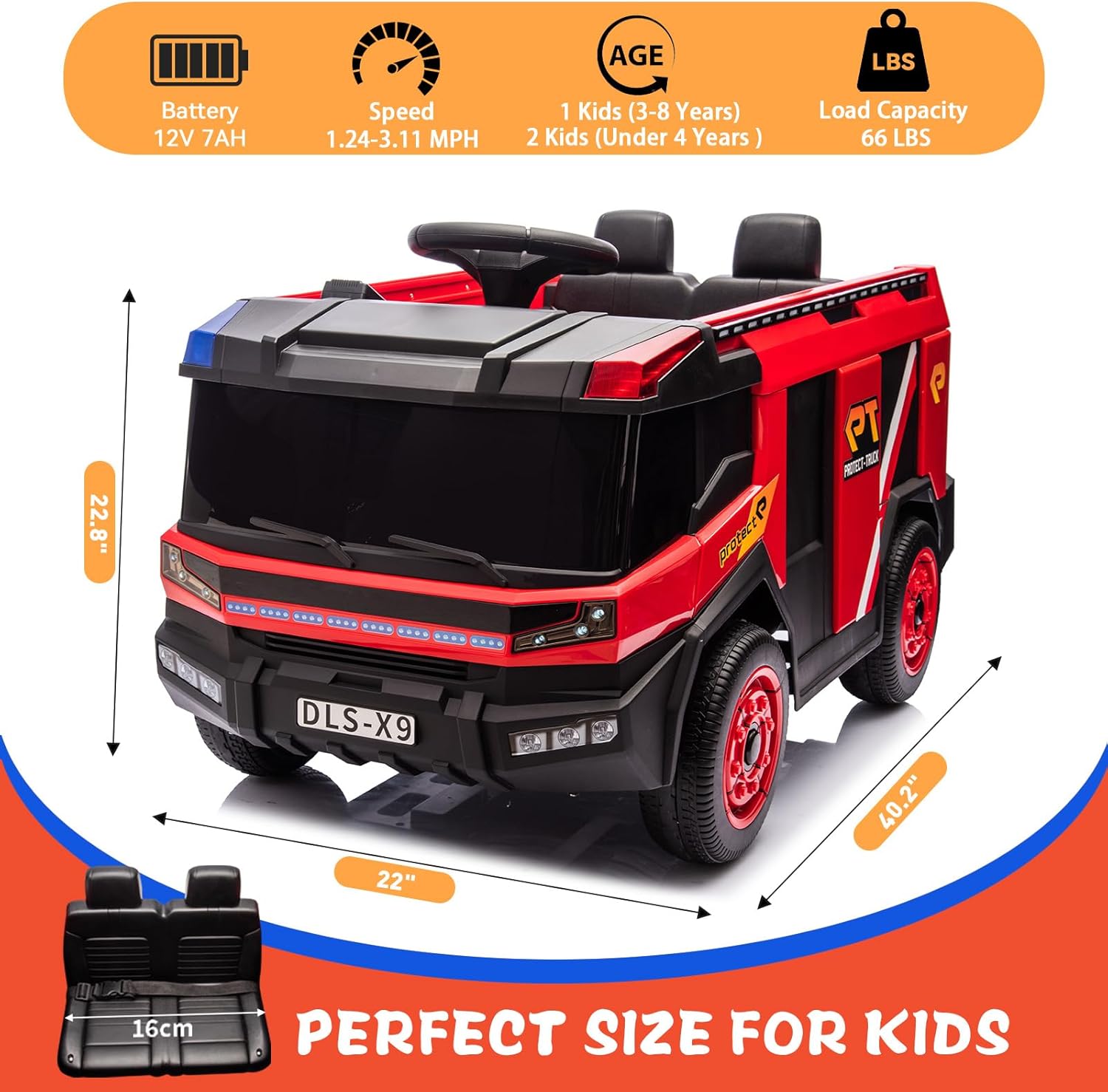 12V Ride On Fire Truck Kids Electric Vehicles Car for Kids Toddlers, Power Wheels Ride On Firetruck Toys w/Parental Remote, Siren Call, Walkie-Talkie, Flash, Fire Water Gun, Bluetooth Music
