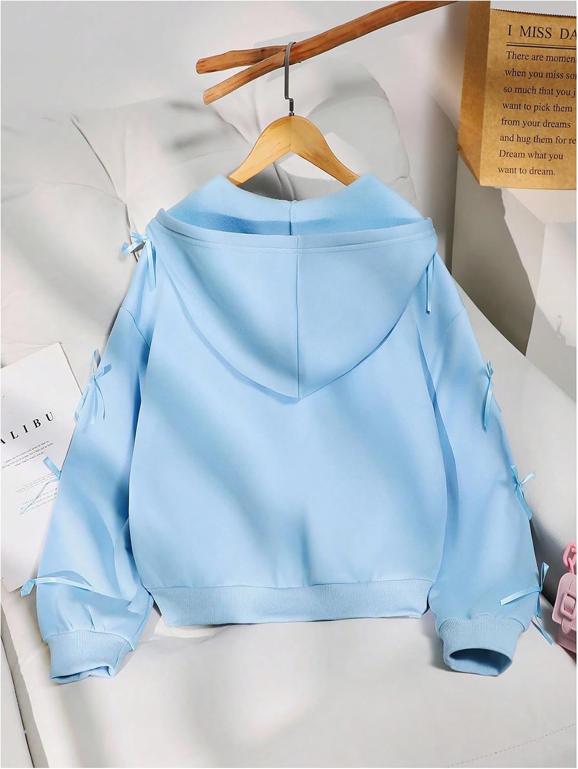 Verdusa Girls Zip Up Hoodie Long Sleeve Jacket Bow Outfits Hoodies Fleece Jacket Tween Girls Trendy Clothes