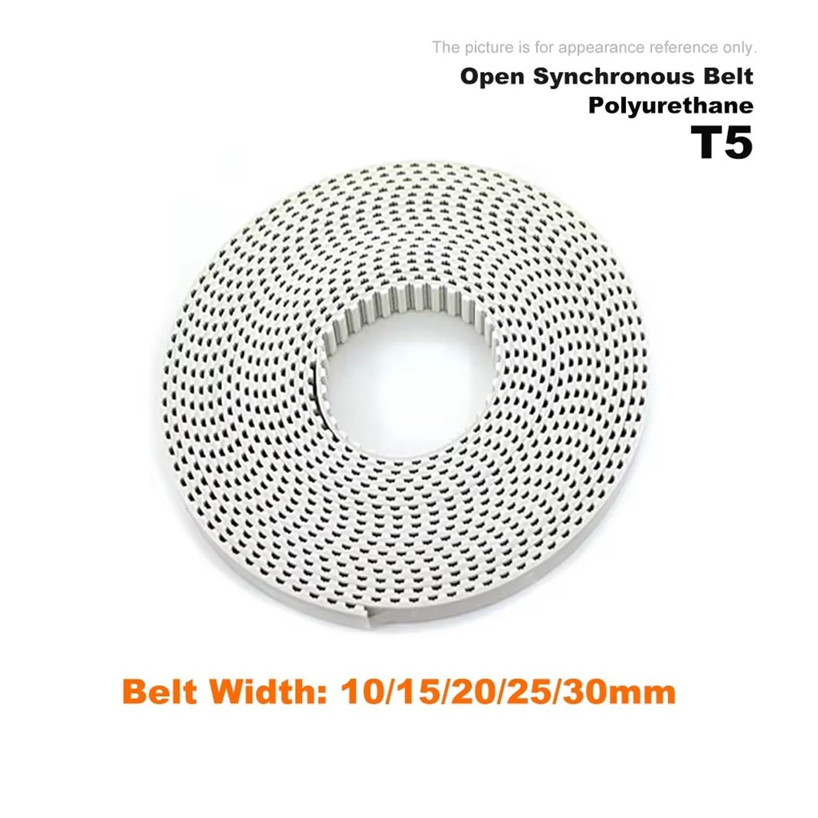 Correas transmisión Correa Abierta PU T5 Blanca Ancho: 20 mm Correa Síncrona Abierta Poliuretano T5 Correa distribución para moto