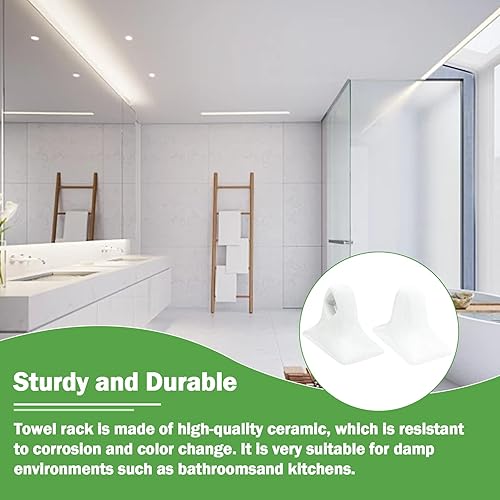 Miniatura 4 de Juego de 2 toallas de baño de porcelana blanca de mediados de siglo, soporte moderno para barra de toallero, soporte para barra de toallero de