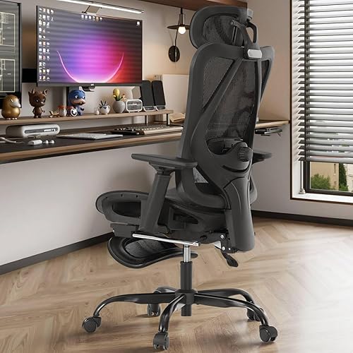 Miniatura 8 de HOOBRO Silla de Oficina Ergonómica, Silla de Escritorio de Computadora de Oficina con Reposapiés, Respaldo con Soporte Lumbar Reposabrazos 3D