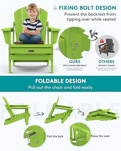 Miniatura 4 de SERWALL Juego de 2 sillas Adirondack plegables para patio, césped, jardín, exteriores, hoguera, manzana