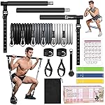 Pilates Bar Kit with Resistance Bands, Upgraded Multifunctional Screw Yoga Pilates Bar with Metal Adjustment Buckle, Portable Home Gym Pilates Bar for Women Men Full Body Workout Equipment Black