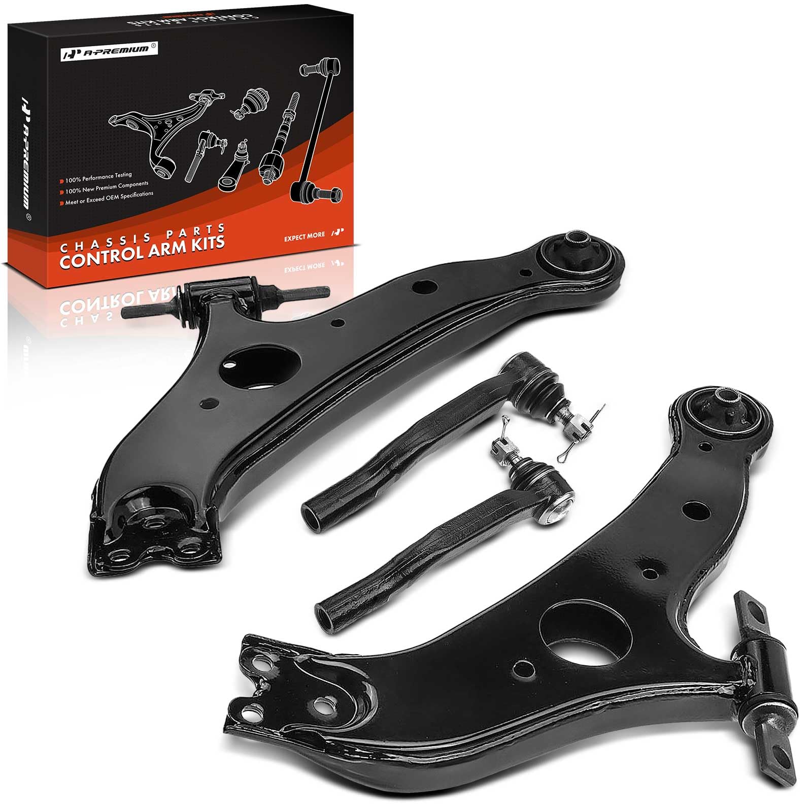 A-Premium Set of 4, Front Lower Control Arm, Outer Tie Rod End, Compatible with Toyota Sienna 2004-2010