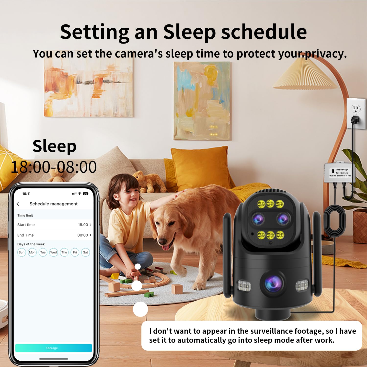 Telecamera di sicurezza esterna a tre lenti WiFi 2.4G/5G, telecamera di registrazione continua 24/7 per la sicurezza domestica, alimentazione plug-in, piastrelle PAN zoom 10x, tracciamento