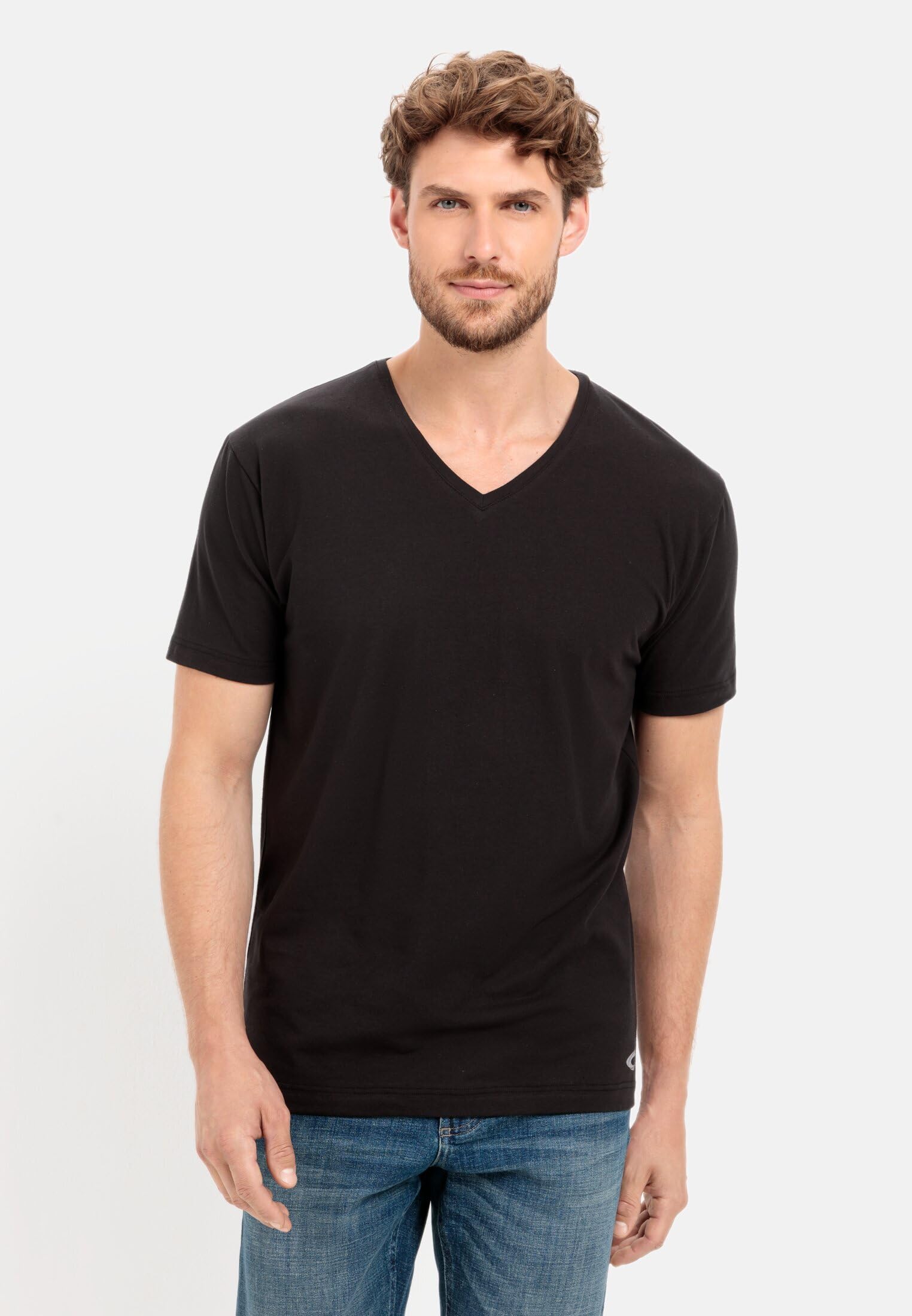 camel active Herren Unterziehshirt im 3-er Pack | Unterhemden mit V-Neck aus einem hochwertigen Baumwollmix mit Elasthan in weiß und schwarz