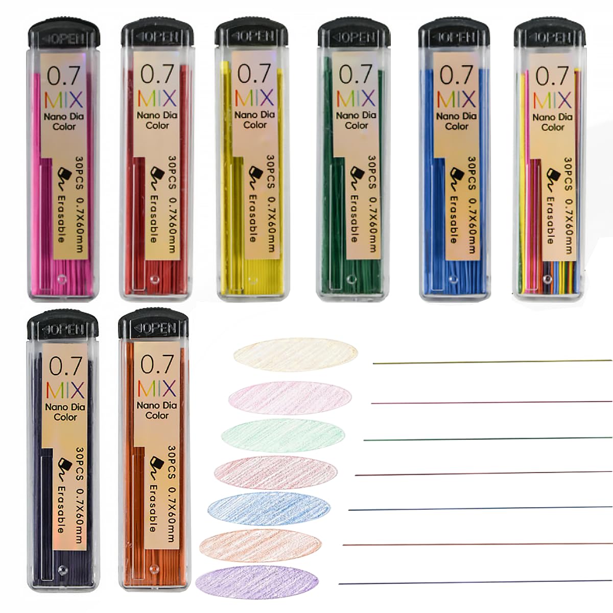 MROOFUL 240PCS Color Mechanical Pencil Leads 0.7mm Set ，HB,7 Colour，for Art Drawing Sketching, Writing, Diy-8 Tube