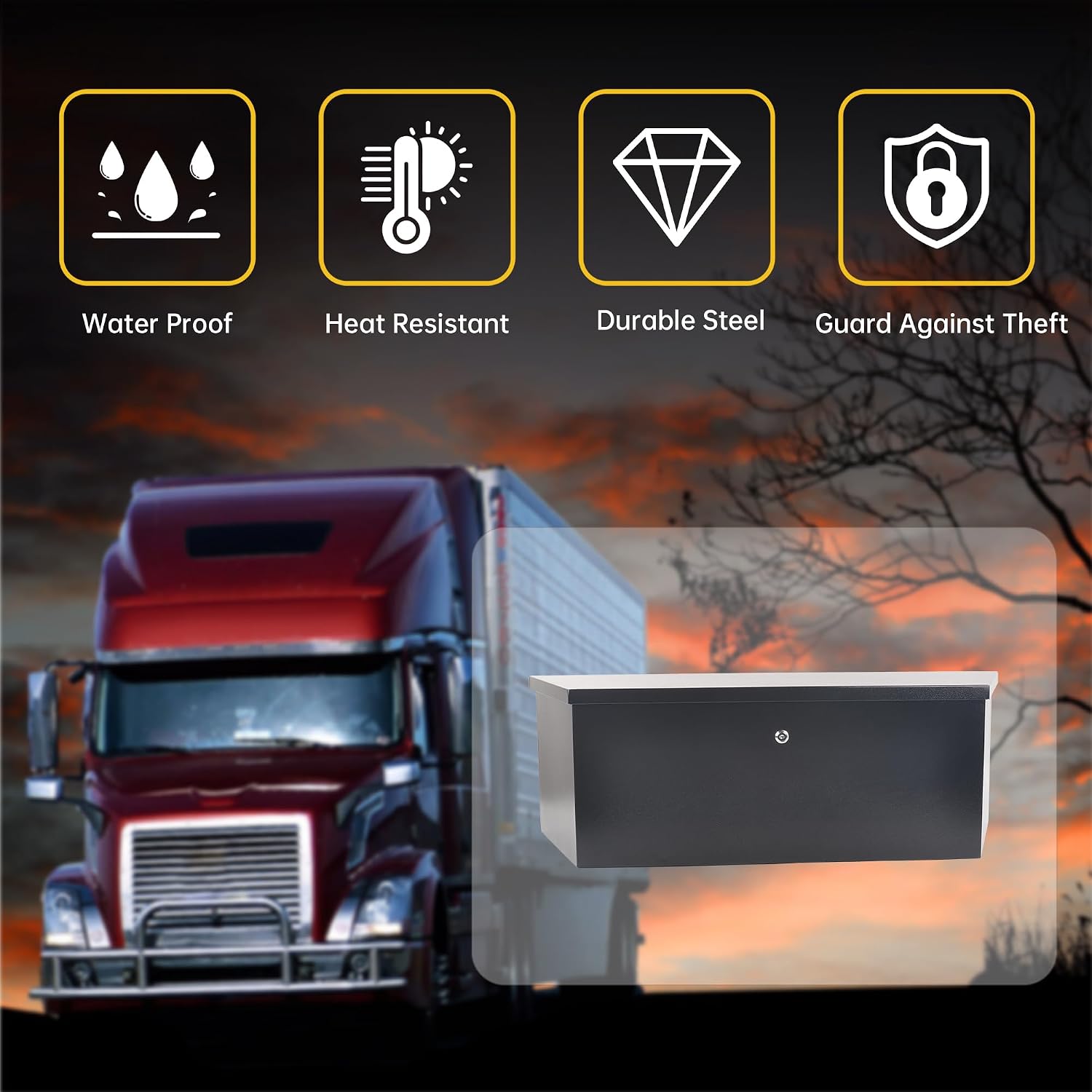 35" x 12" x 11.8" Steel Tongue Tool Box, Heavy Duty Truck Bed Toolbox with Lock and Keys, Waterproof Trailer Storage Box for Truck, Van, Pickup, Trailer, Black
