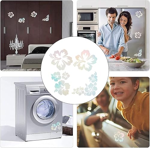 Miniatura 6 de GORGECRAFT 4 juegos de 16 calcomanías reflectantes con láser de flor de hibisco para automóvil, calcomanías hawaianas, protección solar colorida