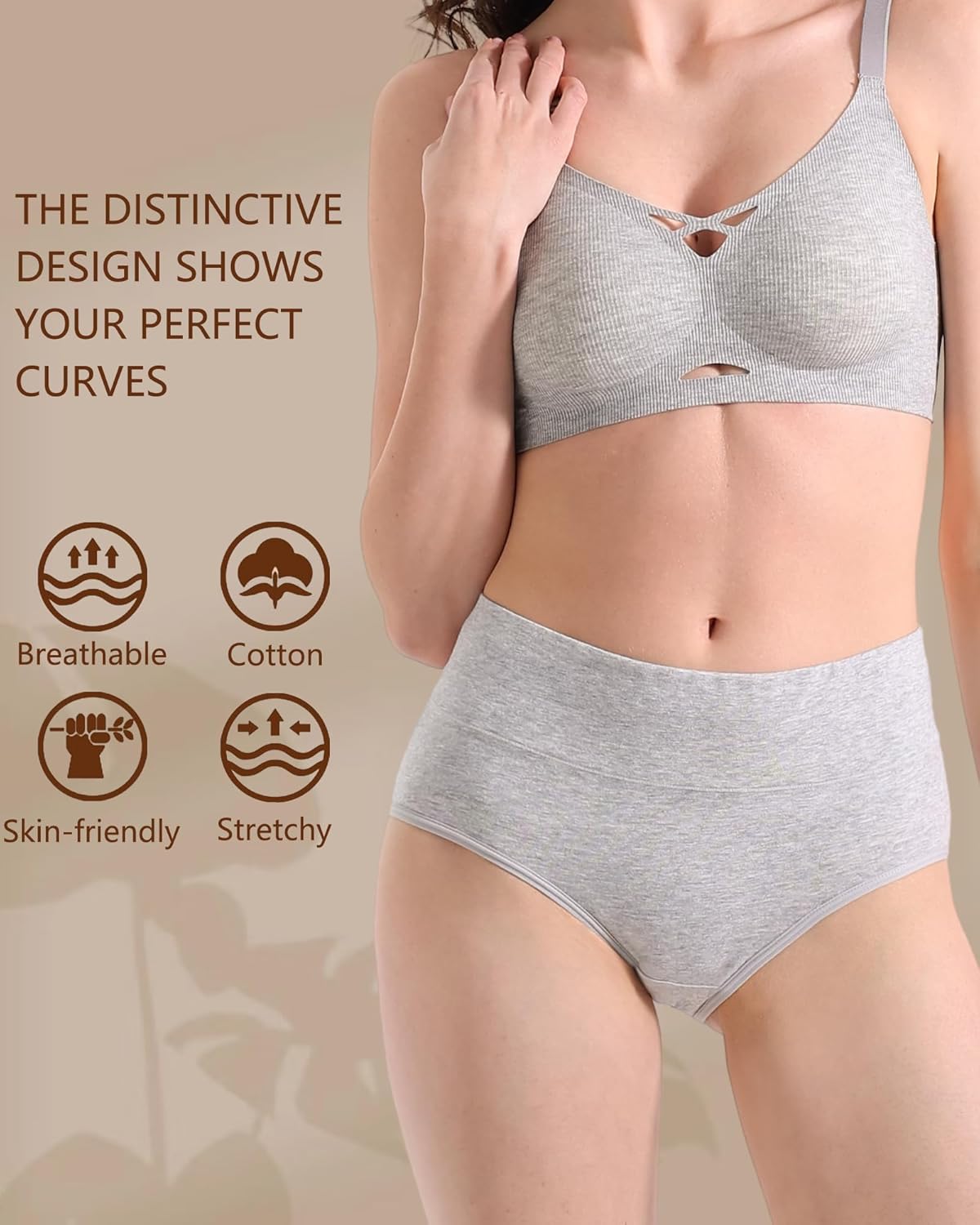 Women's Cotton Underwear High Waisted Briefs Full Coverage Soft Breathable Panties 5 Pack - Image 5