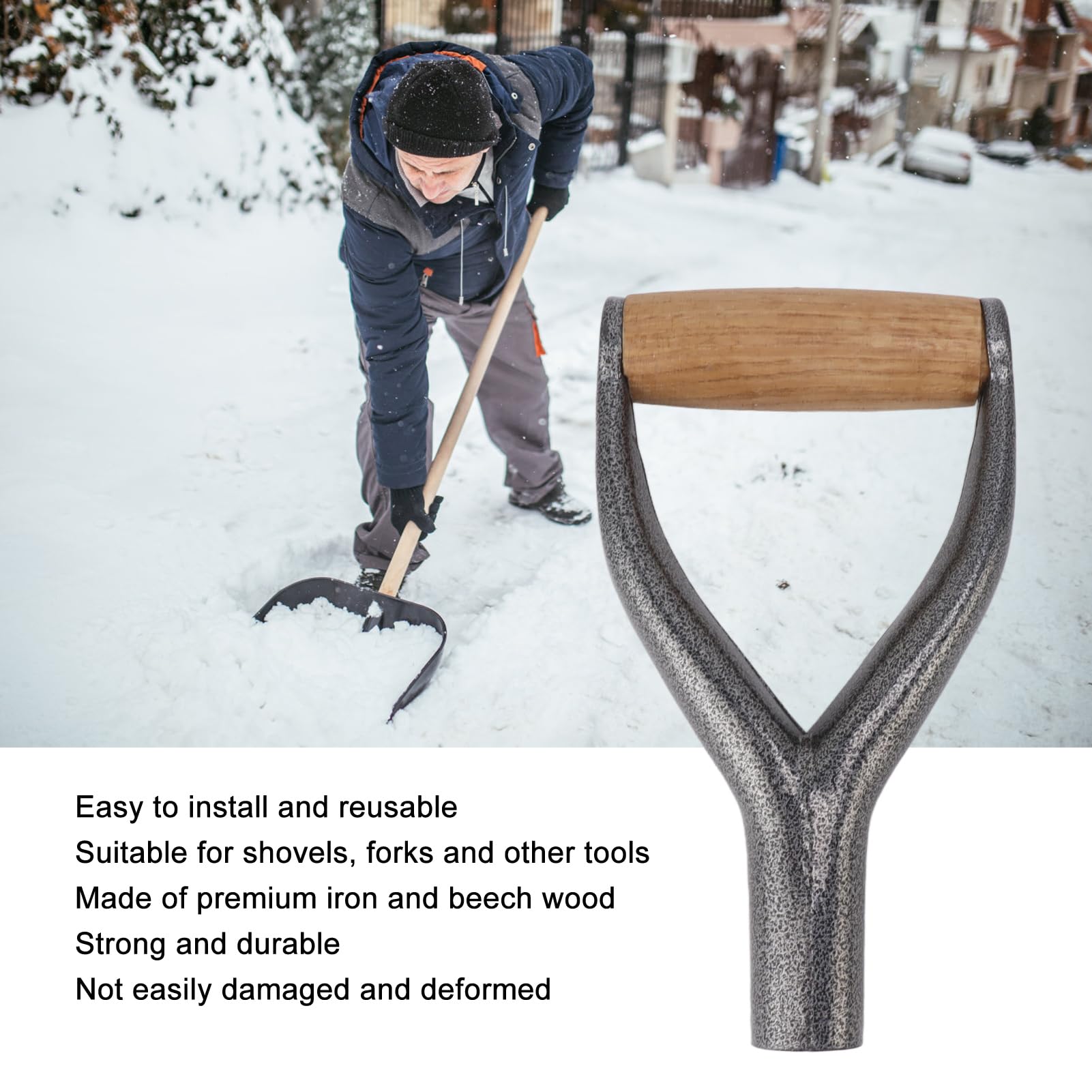 Manico per Pala con Impugnatura in Legno, Manico a Vanga di Ricambio in Ferro a Forma di Y 3,1cm