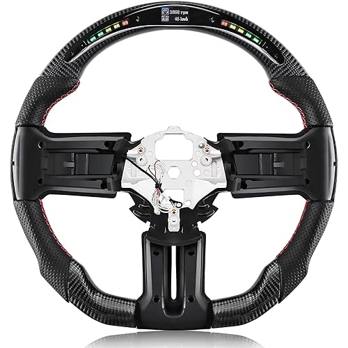 Real Carbon Fiber Steering Wheel with stitching LED Shift Indicator D-shaped Nappa Perforated Leather For Mustang EcoBoost/GT/Shelby GT350/GT350R 2012-2014