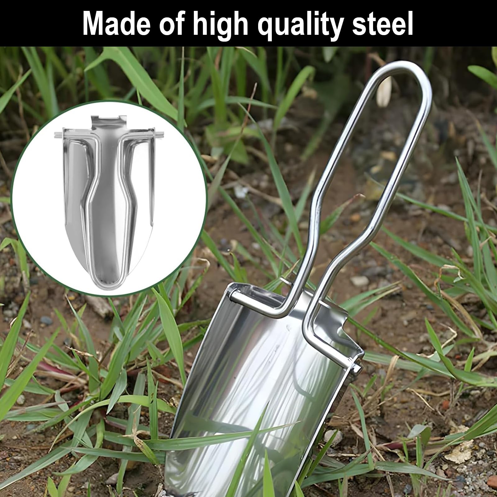 Aililong Pala da Giardino Pieghevole – Mini Pala a Mano in Acciaio Inossidabile, Pieghevole con Tasca per Cintura, per Giardino, Pala per Fiori, Campeggio e attività all'aperto