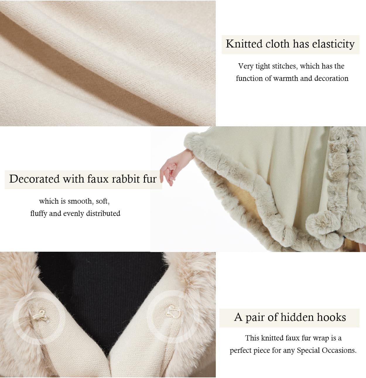 Women Faux Fur Shawl Wrap Winter Cape Poncho with Fur Trim Sleeveless Cardigan Dressy Cloak Coat - Image 6