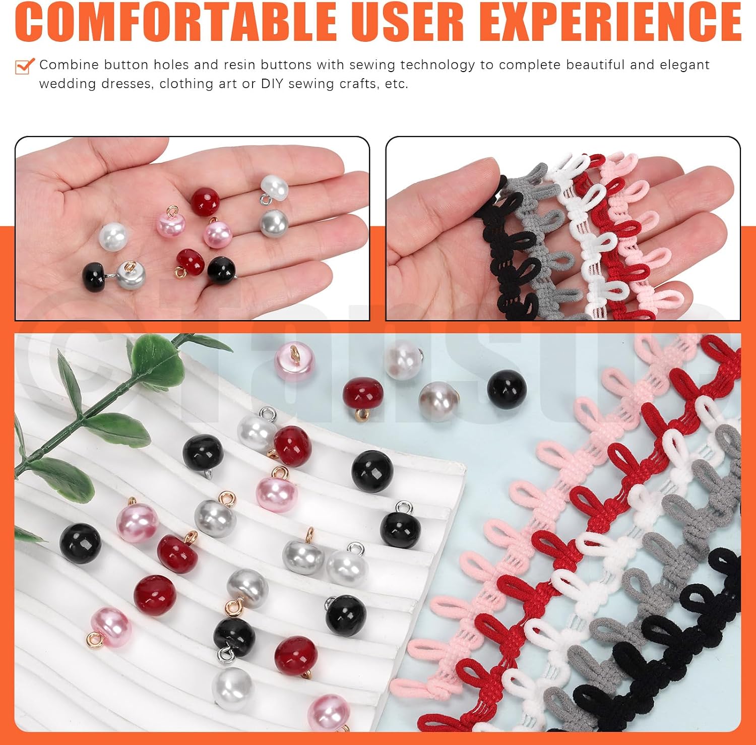Tanstic 50Pcs 10mm White Pearl Buttons with Shank Half Pearl Buttons Mushroom Domed Round Button with Elastic Button Loop for Sewing Dress Shirts Crafts