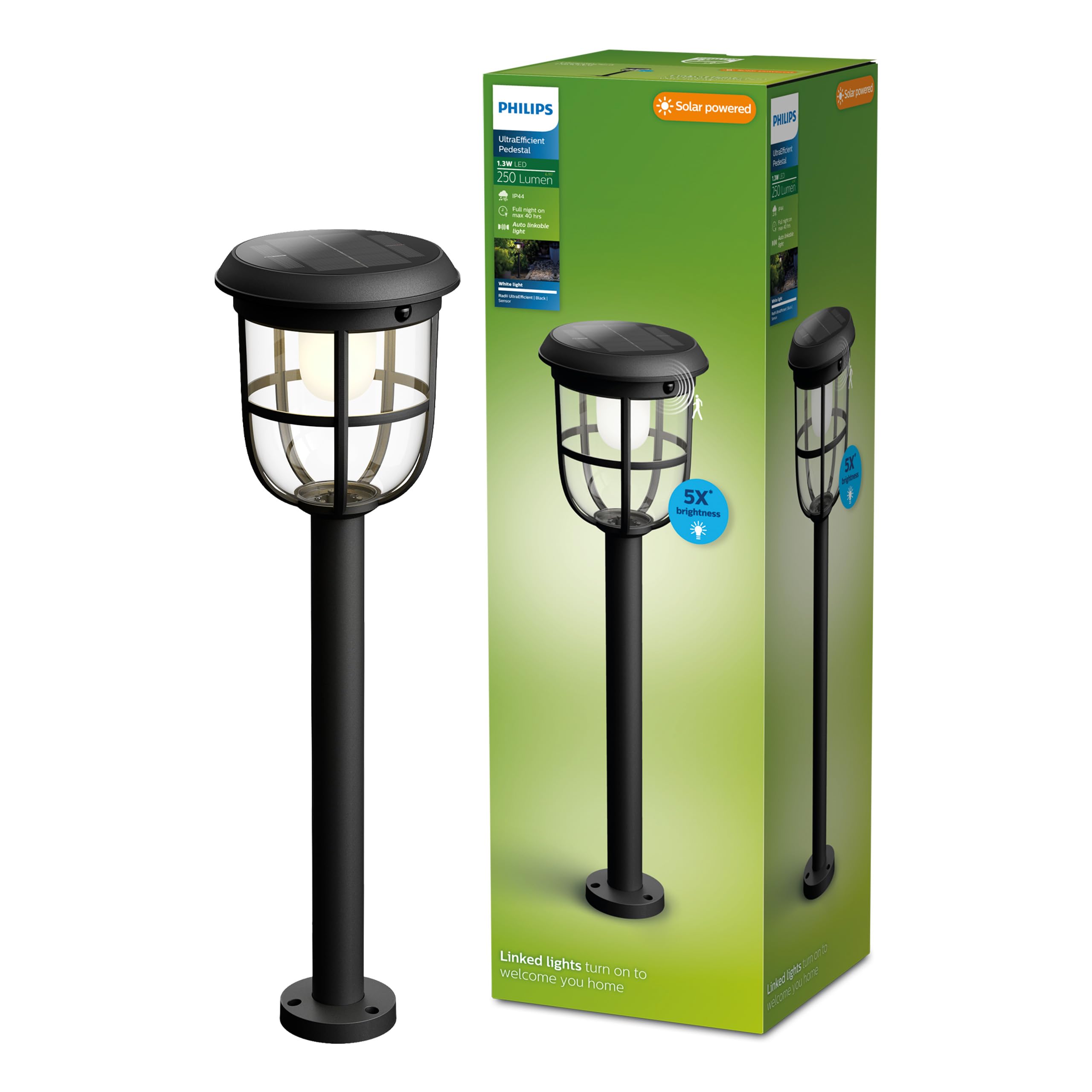 Philips Black Lighting Radii Ultraefficient Auto-Linkable Solar Path Light, 1.3W, 3000K, Motion Sensor, Ip44 Weatherproof