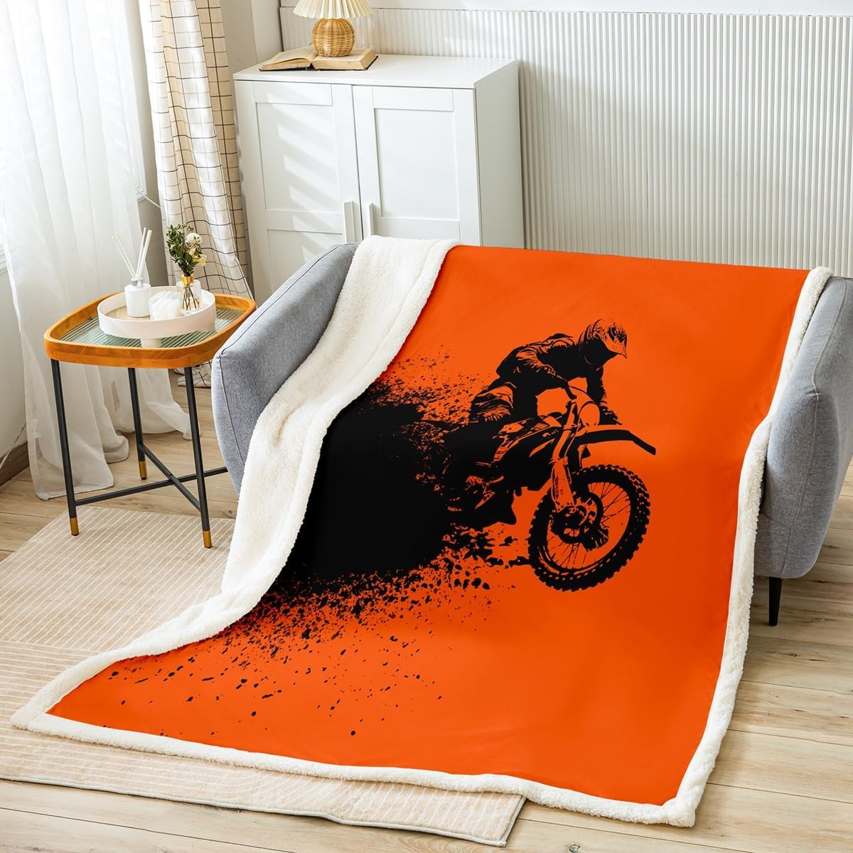 Castle Fairy Dirt Bike Throw Blanket Extreme Sports Theme Fleece Blanket Motorcycle Bed Blanket for Couch or Bed Motocross Racer Printed Blanket Soft Warm Lightweight for Kids Adults Women Gift