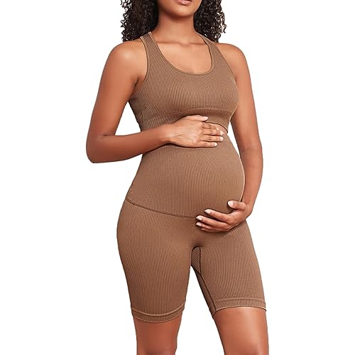 Women's Maternity 2 Piece Outfit Set - Bra & Shorts for Pregnancy - Yoga workout Lounge Wear Sets