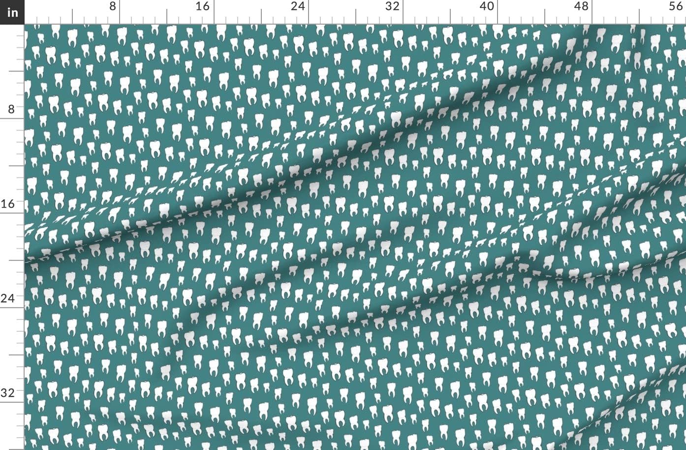 Spoonflower Fabric - Teeth Teal Dental Dentist Tooth Nature Nurse Printed on Organic Cotton Sateen Fabric by The Yard - Sewing Quilting Apparel Home Decor
