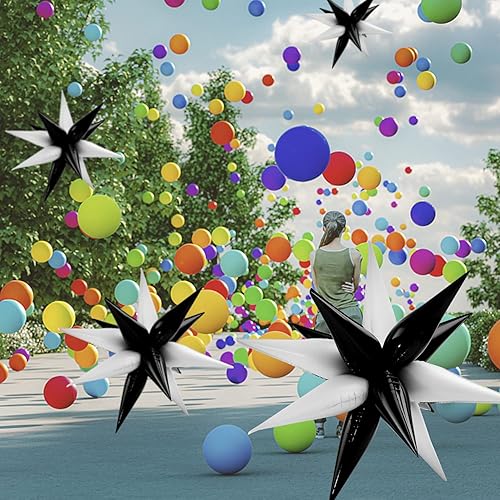 Miniatura 3 de 50 globos de cono de aluminio de 20 pulgadas globos de estrella puntiaguda para fiesta de cumpleaños boda fotobooth telón de fondo blanco  negro