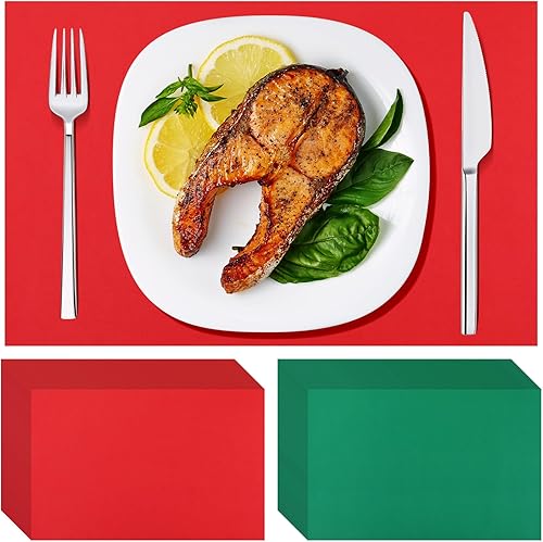 Yeaqee Paquete de 200 manteles individuales desechables de papel, manteles individuales rectangulares de Navidad verde y rojo para fiesta, 11 x 17