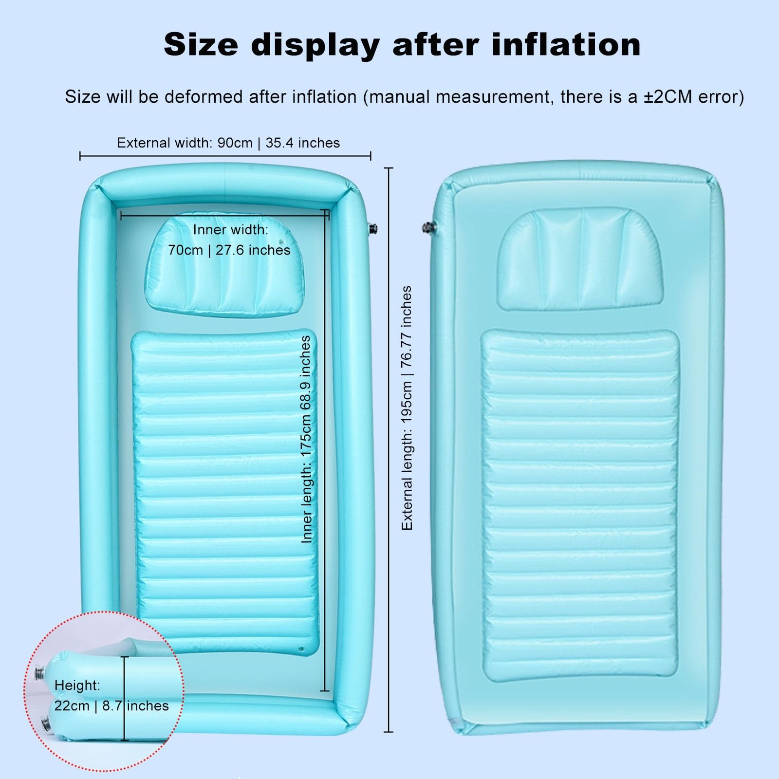 NICHOY Lettino da Bagno Gonfiabile per Assistenza domiciliare per Anziani e disabili,con gonfiatore Elettrico, Borsa da Doccia di Grande capacità da 8 Litri(Blue)