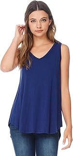 Womens Casual Loose Knit V-Neck Tank Top with Uneven Hem Hi-Lo Bottom - Buy now