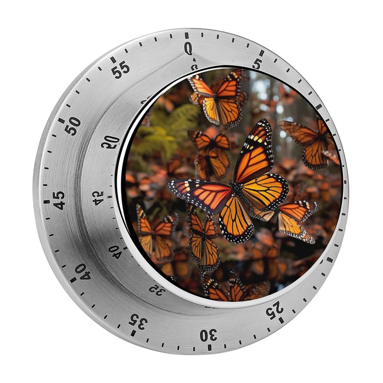 Monarch Butterflies Kitchen Timer for Cooking Chef Cooking Magnetic Timer Loud Alarm Mechanical Desk Stainless Countdown Reminder