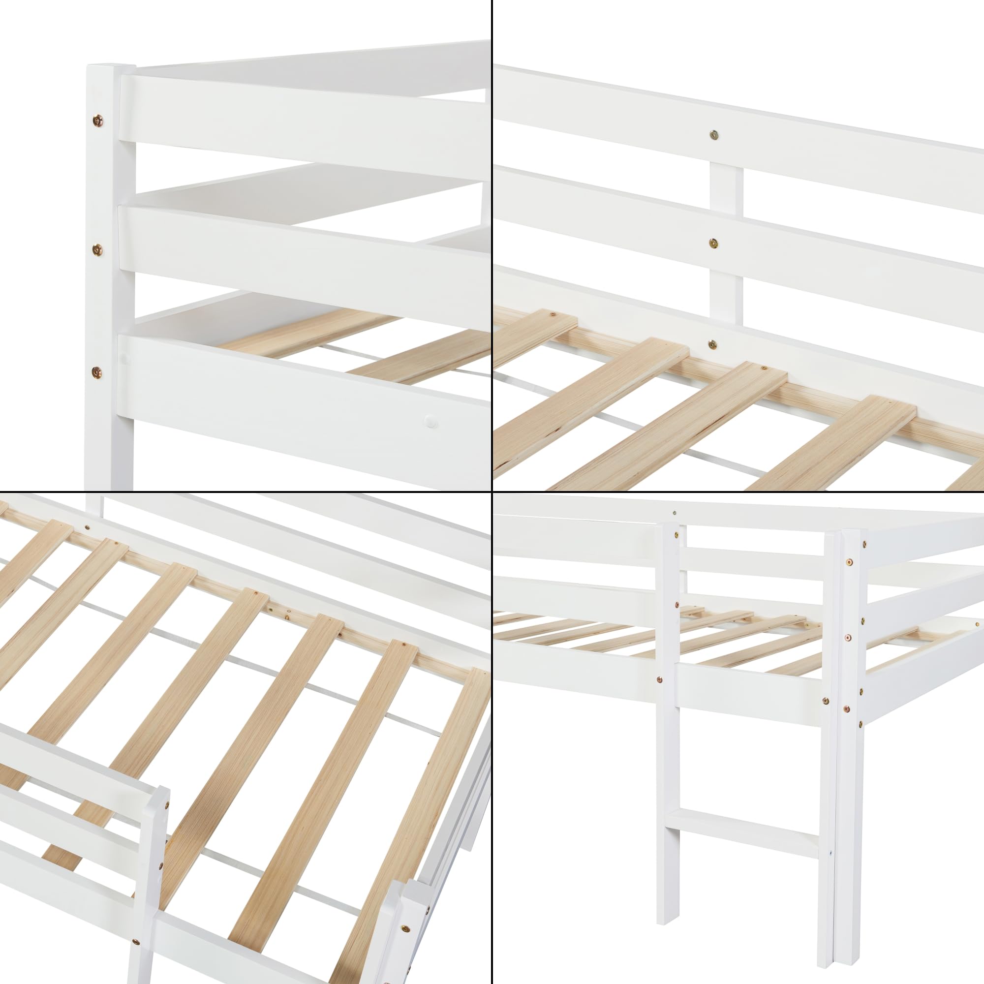 [en.casa] Lit Enfant Surélevé avec Barrière de Sécurité Lit Mezzanine avec Sommier à Lattes et Échelle Lit Simple Style Intemporel Bois de Pin Contreplaqué 90 x 200 cm Blanc