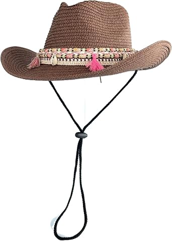 Western Cowboy Straw Hat for Men Women Cowgirl Wide Brim Summer Sun Hat Lightweight Breathable Beach Cowboy Cap
