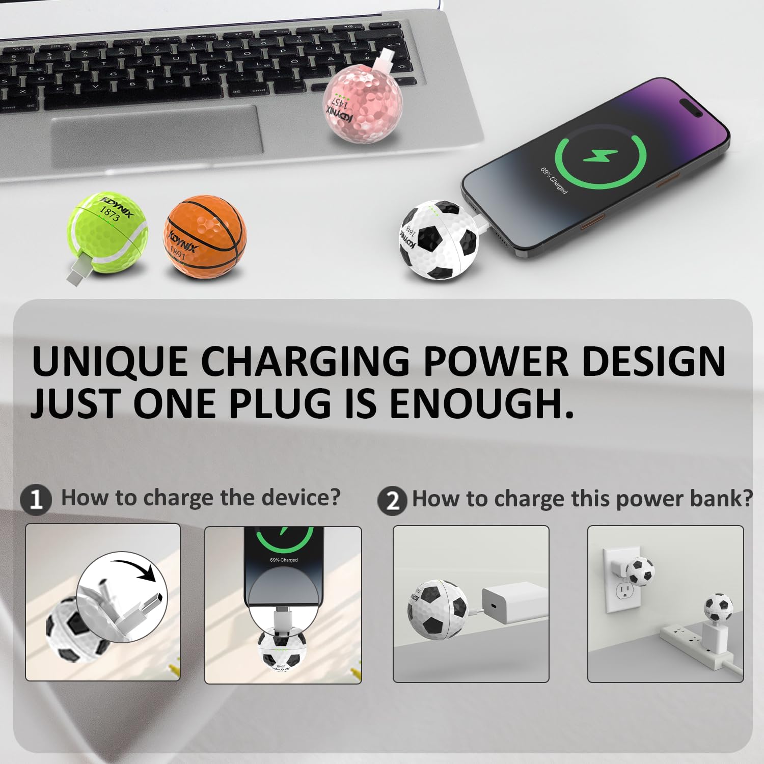 20W Creative Golf Charger Block with 2000mAh Portable Soccer Power Bank