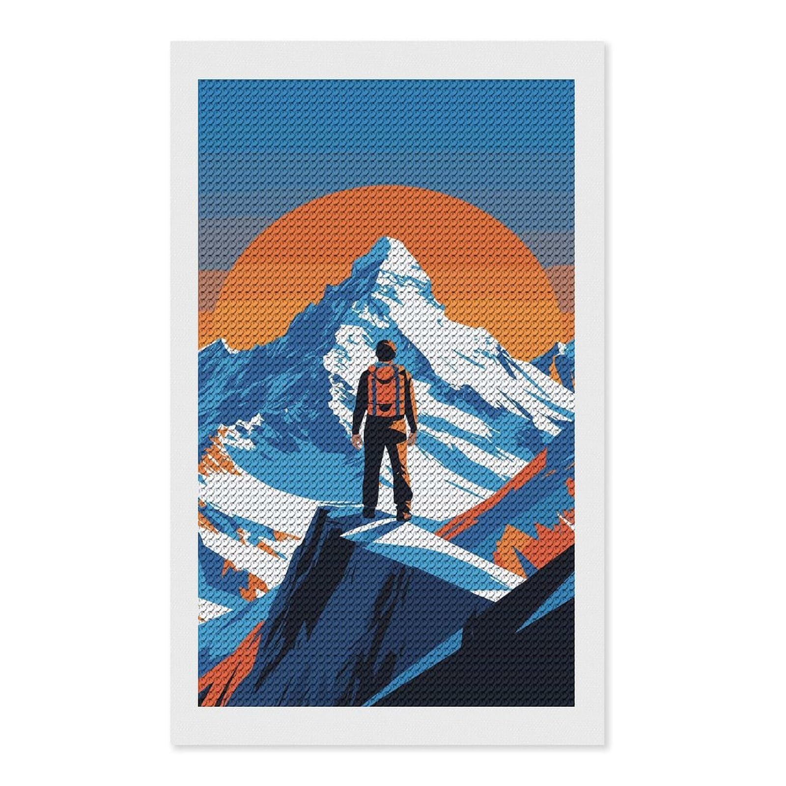 Junmoney Mountain Climber at Peak Vector Illustration Diamond Art Canvas 12"x20", for Adults, Mindful Craft Activity, Modern Decor, Christmas Gift, Full Kit Included