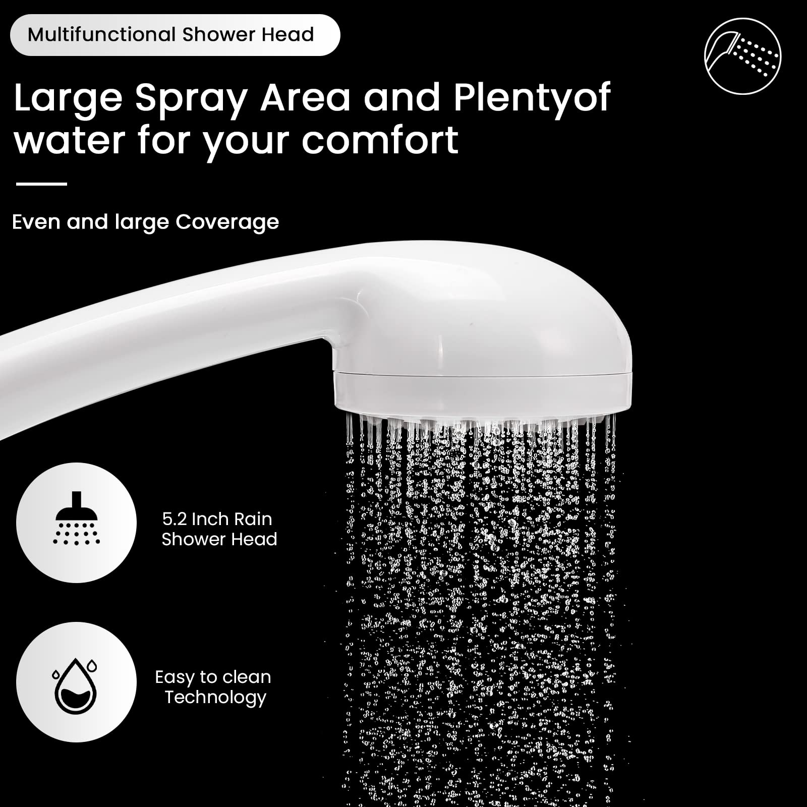 Duschkopf, manueller Duschkopf Wasserdruck und ergonomischer Griff, einfacher Druckduschkopf, große Wasserabgabe, Sturzfestigkeit, geeignet für Haus und Außenbereich (weiß)